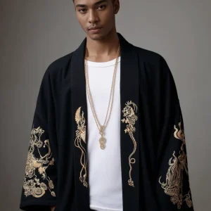 Haori homme noir dragon oversize