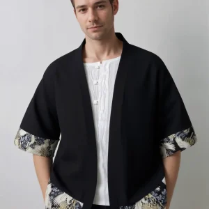 Haori homme noir grue impériale