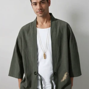 Haori vert grue japonaise