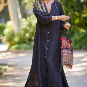 Robe Longue en Lin Boutonnée pour Femme