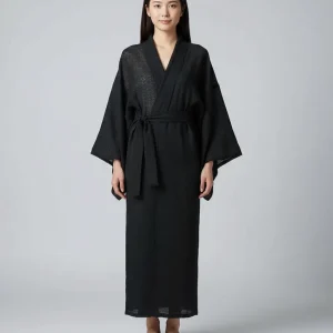 Kimono long noir laine