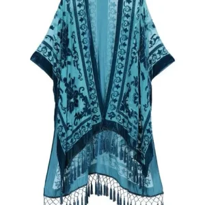 Kimono femme en velours bleu