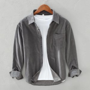 Chemise en Velours Côtelé à Manches Longues pour Homme