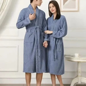 Peignoir kimono bleu marine en coton