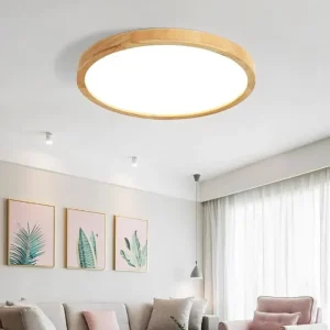 Plafonnier rond bois extra plat Japonais