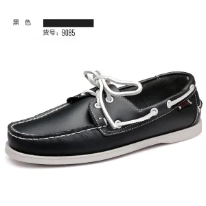 Mocassins bateau à lacets en cuir noir pour homme