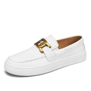Mocassins classiques en cuir synthétique blanc pour hommes