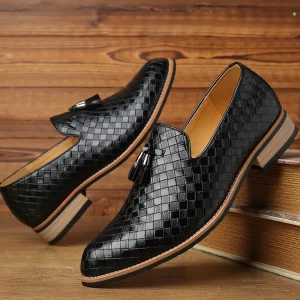 Mocassins à glands en cuir effet tressé homme