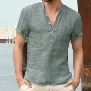 Chemise en Lin à Manches Courtes pour Homme