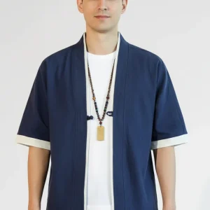 Veste Kimono Homme Bleu