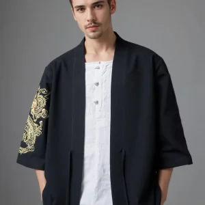 Veste kimono homme noir dragon