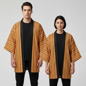 Veste kimono orange rayé