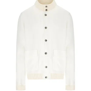H953 WHITE KNITTED BOMBER JACKET