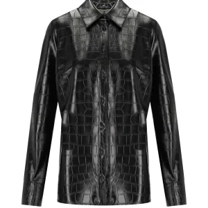 ELISABETTA FRANCHI BLACK SHIRT WITH CROCO-PRINT