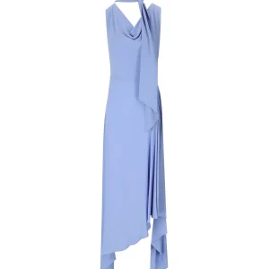 FEDERICA TOSI LIGHT BLUE LONG DRESS WITH FOULARD SCARF