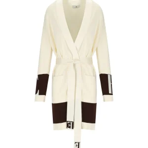 ELISABETTA FRANCHI MILK COFFEE BELTED CARDIGAN