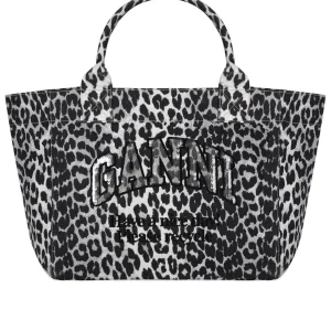 GANNI LEOPARD PRINT GREY SHOPPING BAG