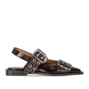 GANNI BURGUNDY SLINGBACK BALLET FLAT SHOE WITH BUCKLES