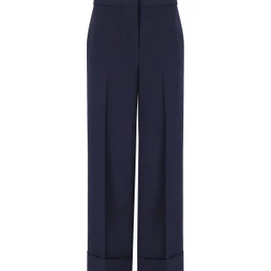 ESSENTIEL ANTWERP IMO NAVY BLUE CROPPED TROUSERS