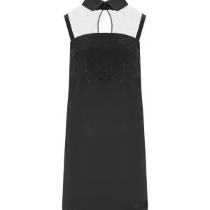 ELISABETTA FRANCHI BLACK MINI DRESS WITH RHINESTONES