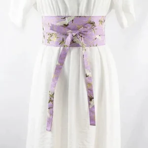 Ceinture Obi à nouer Violette Grues Japonaises