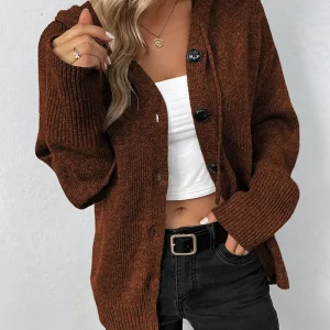 Cardigan Boutonné avec Capuche pour Femmes