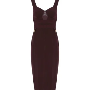 ELISABETTA FRANCHI MERLOT BUSTIER SHEATH DRESS