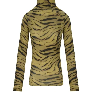GANNI KHAKI ZEBRA PRINT TURTLENECK TOP