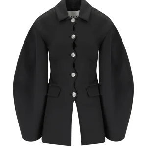 GANNI BLACK SINGLE-BREASTED SCUBA BLAZER