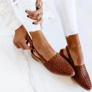 Mocassins en Cuir Tressé Faits Main avec Bride Cheville pour Femme