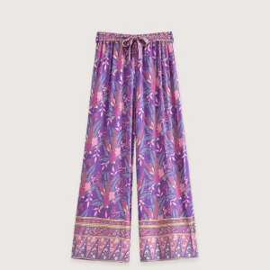 Ensemble pantalon kimono violet fleuri