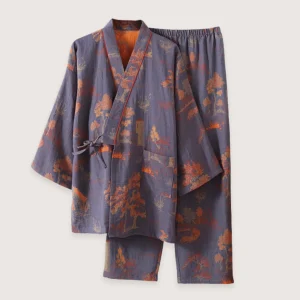 Ensemble pantalon pyjama kimono bleu | Momiji