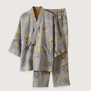 Ensemble pantalon pyjama kimono gris | Momiji