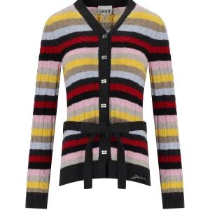 GANNI MULTICOLOR STRIPED CARDIGAN WITH BELT