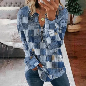 Pull Bleu Demi-Zippé pour Femmes