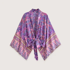 Kimono court violet fleuri