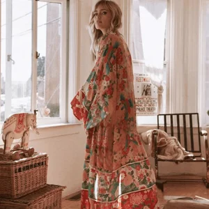 Kimono long fleuri | Cuivre