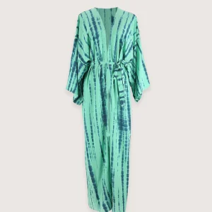 Kimono long vert menthe à imprimé Tie Dye