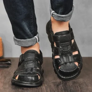 Sandales D’Été En Cuir Texturé Pour Homme