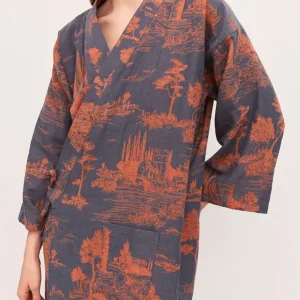 Peignoir kimono bleu femme | Kaido