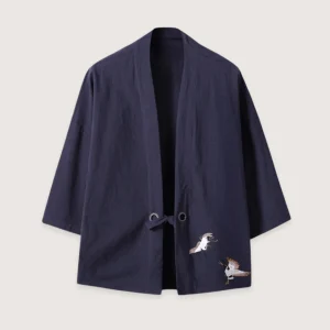 Veste kimono bleu marine en lin