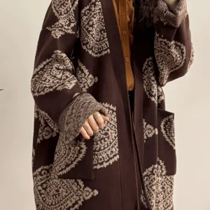 Veste kimono marron | Motifs Paisley