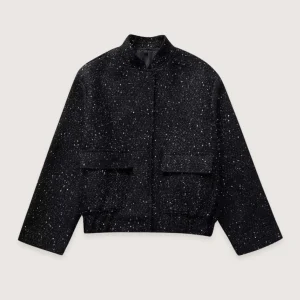 Veste kimono noir à paillettes | Hoshi