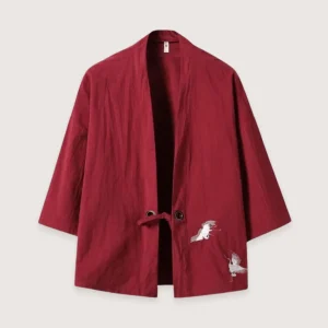 Veste kimono rouge en lin